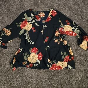 Floral Black and Red Women's Top